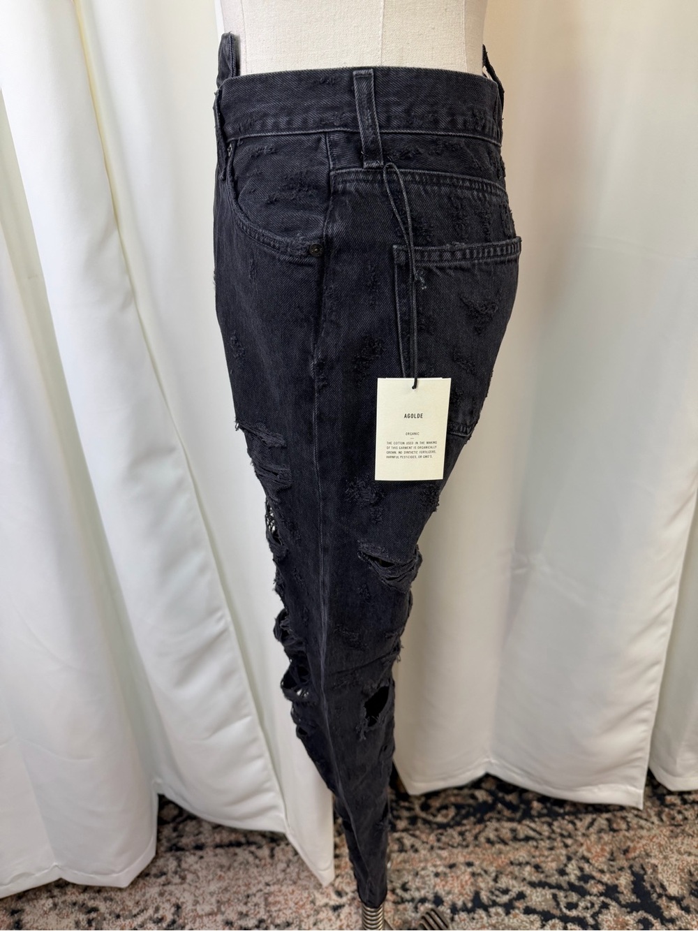 NWT Agolde ‘Criss Cross Straight Leg Jeans’ in “Feverish” Distressed Black Sz 23 - Picture 7 of 16